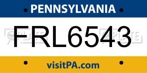 FRL6543 Pennsylvania License Plate