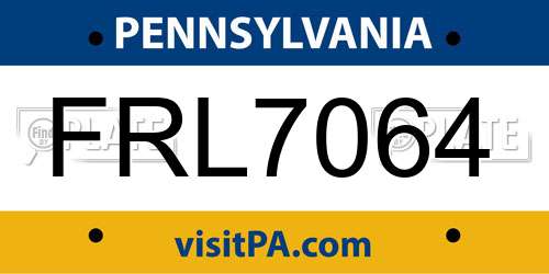 FRL7064 Pennsylvania License Plate
