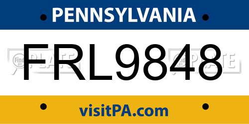 FRL9848 Pennsylvania License Plate