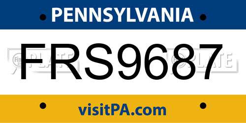 FRS9687 Pennsylvania License Plate