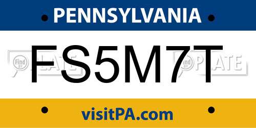 FS5M7T Pennsylvania License Plate