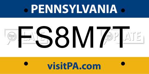FS8M7T Pennsylvania License Plate