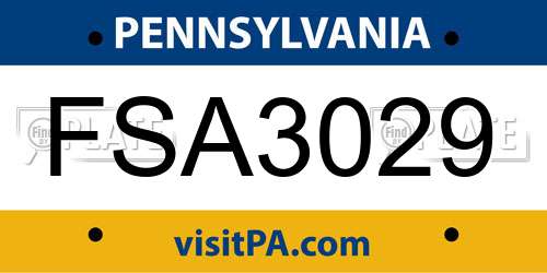 FSA3029 Pennsylvania License Plate