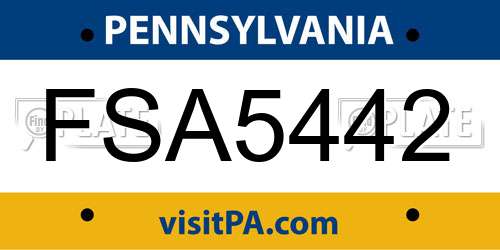 FSA5442 Pennsylvania License Plate