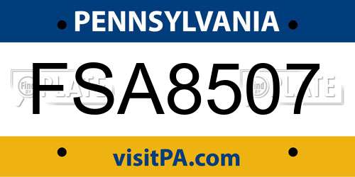 FSA8507 Pennsylvania License Plate