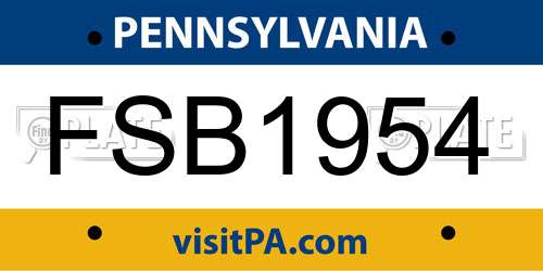 FSB1954 Pennsylvania License Plate