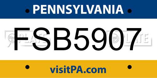 FSB5907 Pennsylvania License Plate