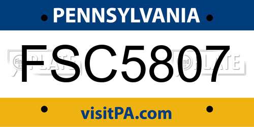 FSC5807 Pennsylvania License Plate