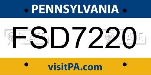 FSD7220 Pennsylvania License Plate