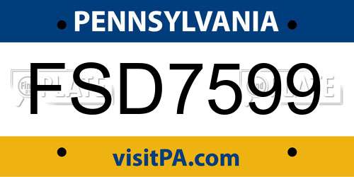 FSD7599 Pennsylvania License Plate