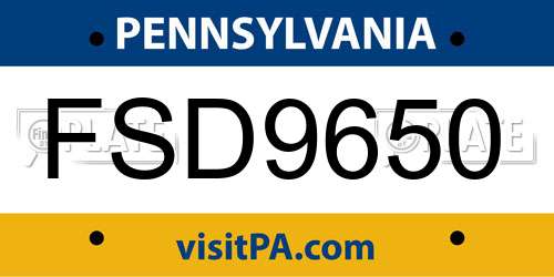 FSD9650 Pennsylvania License Plate