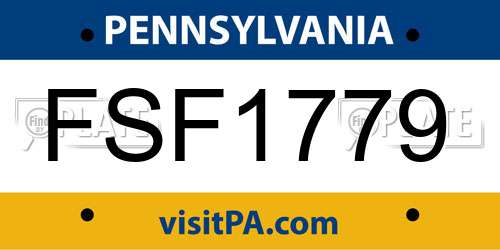 FSF1779 Pennsylvania License Plate