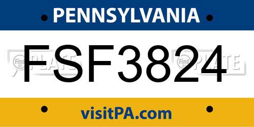 FSF3824 Pennsylvania License Plate
