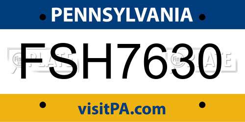 FSH7630 Pennsylvania License Plate