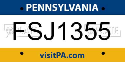 FSJ1355 Pennsylvania License Plate