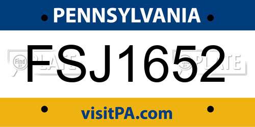 FSJ1652 Pennsylvania License Plate