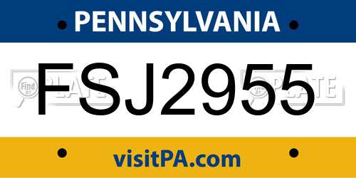 FSJ2955 Pennsylvania License Plate