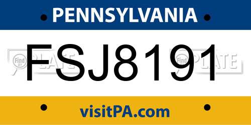 FSJ8191 Pennsylvania License Plate