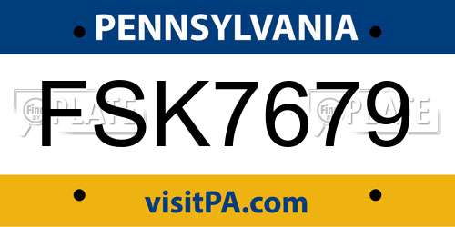 FSK7679 Pennsylvania License Plate
