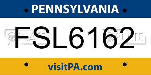 FSL6162 Pennsylvania License Plate