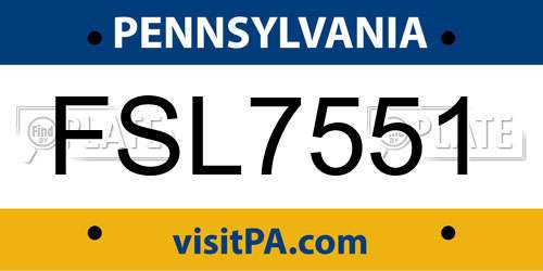 FSL7551 Pennsylvania License Plate