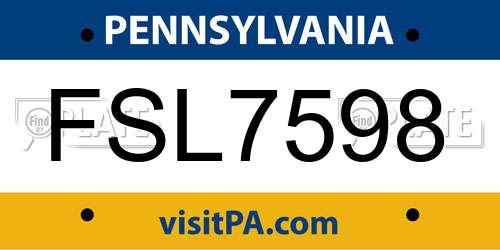 FSL7598 Pennsylvania License Plate