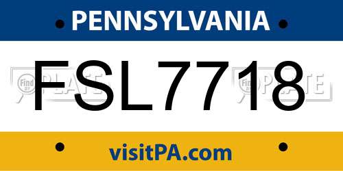 FSL7718 Pennsylvania License Plate
