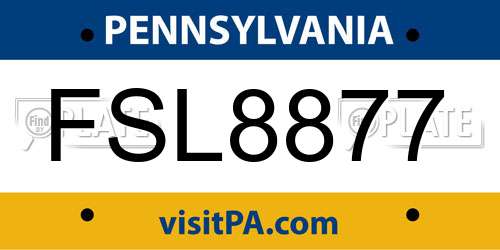 FSL8877 Pennsylvania License Plate