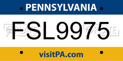 FSL9975 Pennsylvania License Plate