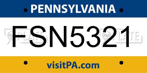 FSN5321 Pennsylvania License Plate