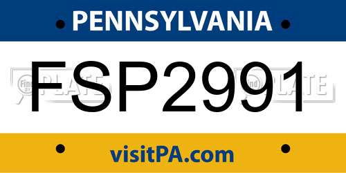 FSP2991 Pennsylvania License Plate