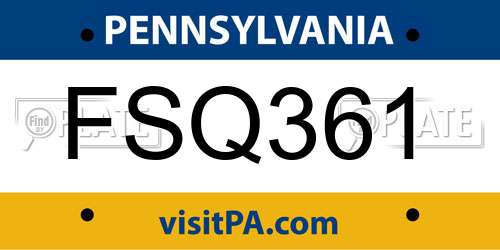 FSQ361 Pennsylvania License Plate