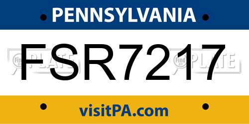 FSR7217 Pennsylvania License Plate