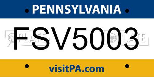 FSV5003 Pennsylvania License Plate