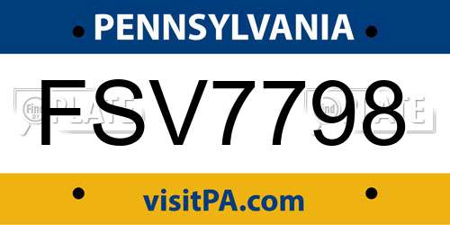 FSV7798 Pennsylvania License Plate