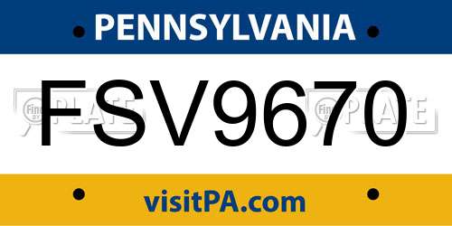 FSV9670 Pennsylvania License Plate