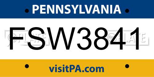 FSW3841 Pennsylvania License Plate