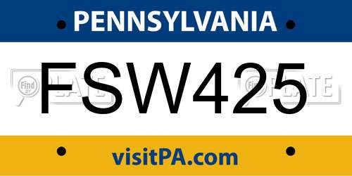 FSW425 Pennsylvania License Plate