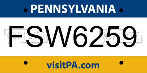 FSW6259 Pennsylvania License Plate