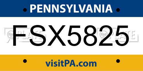 FSX5825 Pennsylvania License Plate