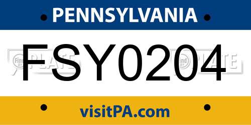FSY0204 Pennsylvania License Plate