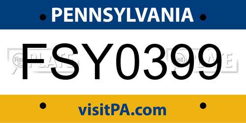 FSY0399 Pennsylvania License Plate