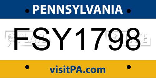 FSY1798 Pennsylvania License Plate