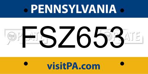 FSZ653 Pennsylvania License Plate