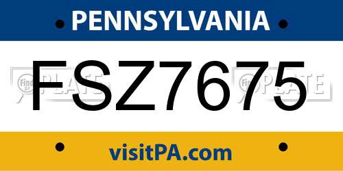 FSZ7675 Pennsylvania License Plate