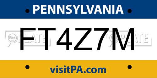 FT4Z7M Pennsylvania License Plate