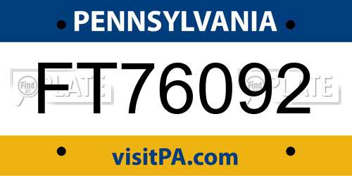 FT76092 Pennsylvania License Plate