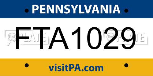 FTA1029 Pennsylvania License Plate
