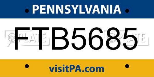 FTB5685 Pennsylvania License Plate