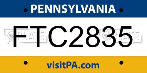 FTC2835 Pennsylvania License Plate